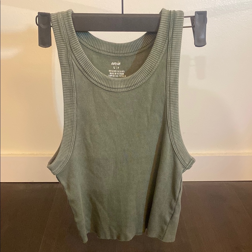 Aerie Green Ribbed Crop Tank Top
